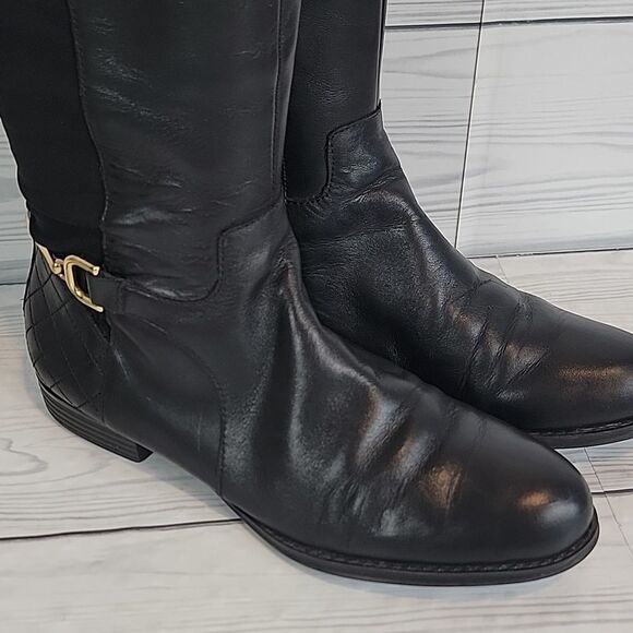 Isacc Mitzrah Imtory Black Knee-High Leather Boots Womens Size 7 - Picture 2 of 15